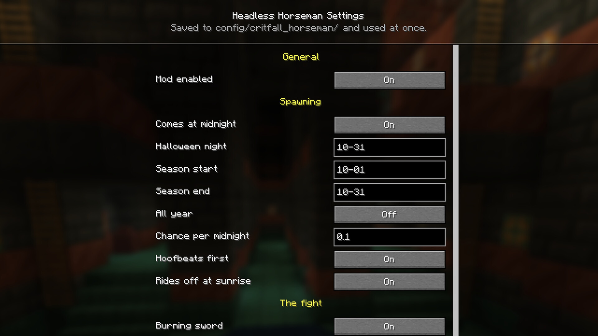 The config screen